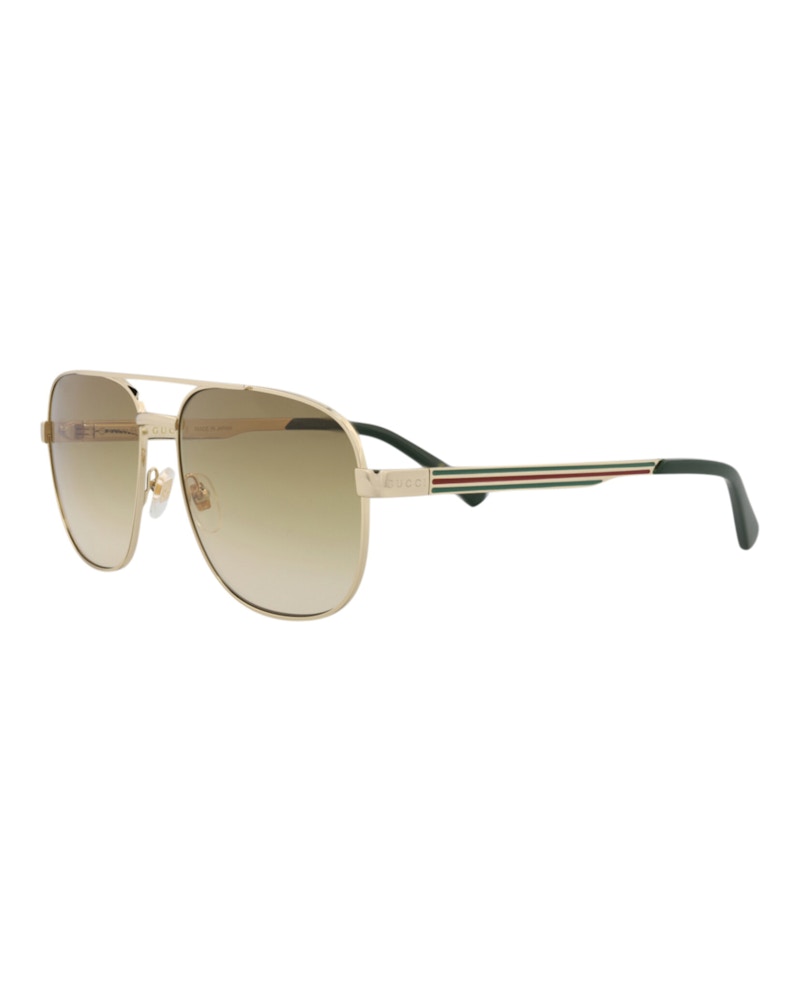 Gucci Aviator-Frame Metal Sunglasses Gold Gold Brown (GG1223S-30013480-001)