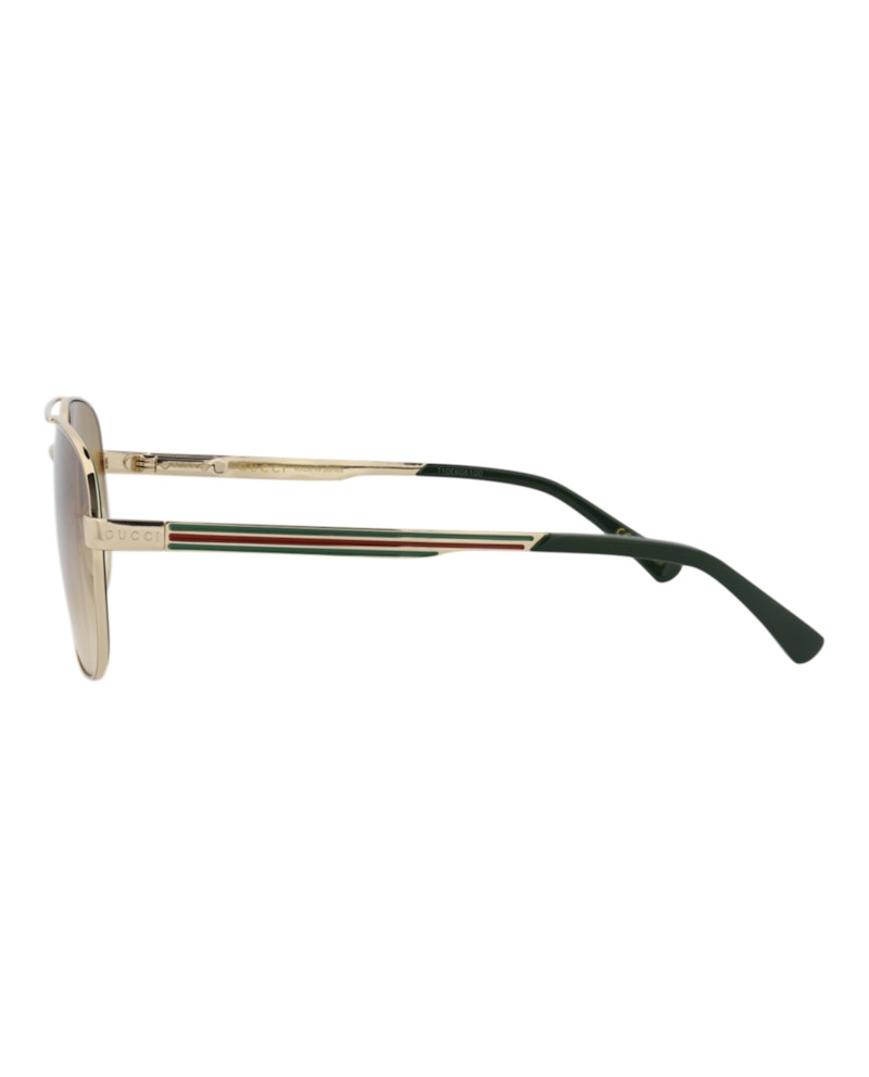 Gucci Aviator-Frame Metal Sunglasses Gold Gold Brown (GG1223S-30013480-001)