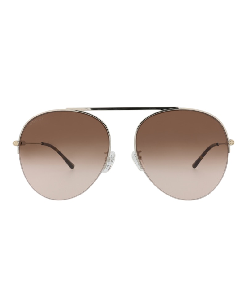Gucci Aviator-Frame Metal Sunglasses Silver/Silver/Brown (GG1413S-30014423-002)