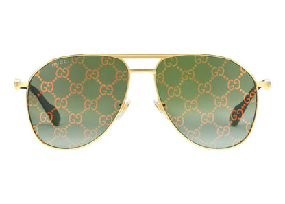 Gucci Aviator Frame Sunglasses Shiny Yellow Gold-Toned Metal Frame with Top Bar (‎706707 I3331 8037)
