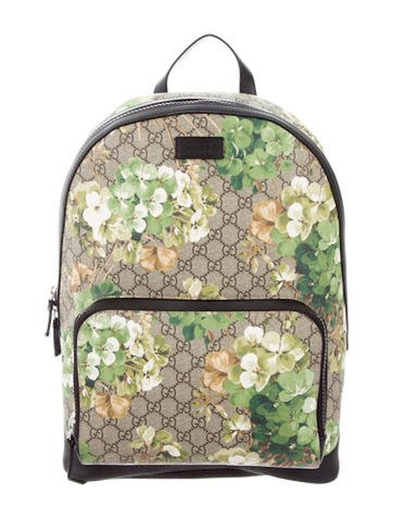 Gucci GG Supreme Backpack GG Supreme Floral Print Beige/Ebony/Green