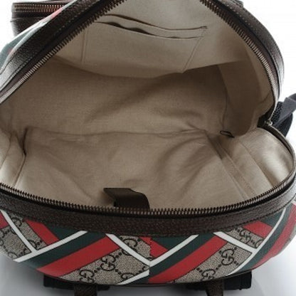 Gucci Chevron Print Backpack GG Supreme Monogram Medium Brown/Green/Red