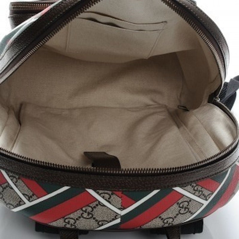 Gucci Chevron Print Backpack GG Supreme Monogram Medium Brown/Green/Red
