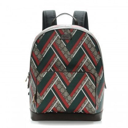 Gucci Chevron Print Backpack GG Supreme Monogram Medium Brown/Green/Red