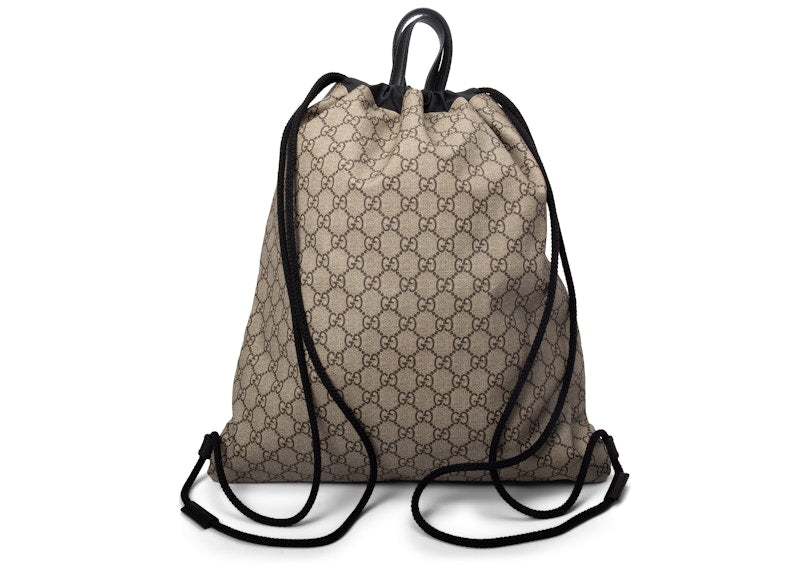Gucci GG Supreme Soft Drawstring Backpack Angry Cat Print Beige/Black