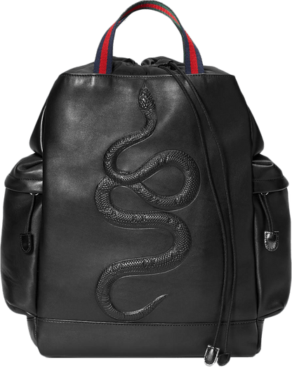 Gucci Snake Embossed Backpack,Drawstring Web Detail Black/Blue/Green/Red