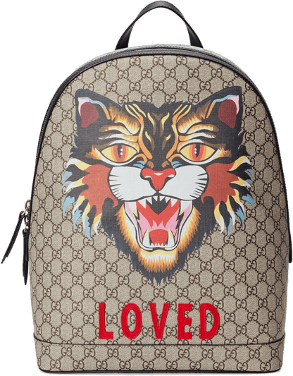 Gucci GG Supreme Angry Cat Backpack Monogram GG Embroidered Cat Beige/Black/Multicolor