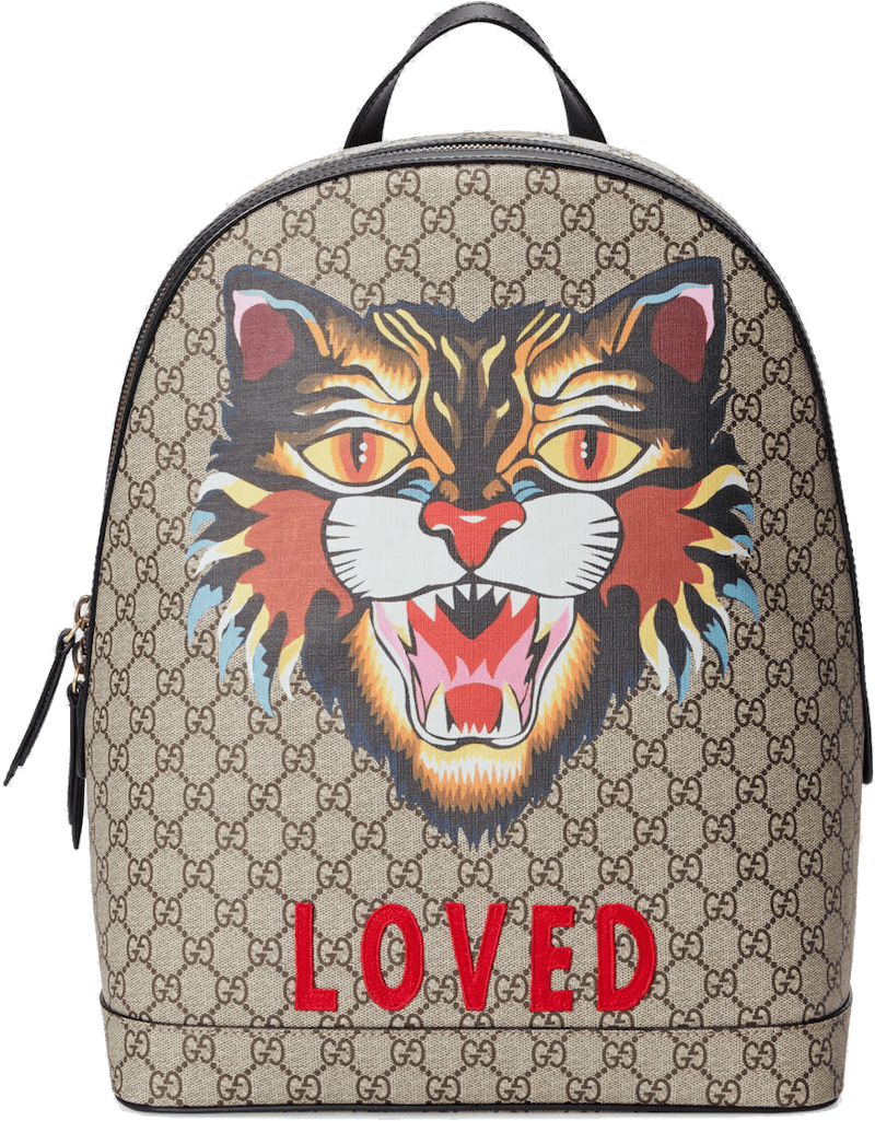 Gucci GG Supreme Angry Cat Backpack Monogram GG Embroidered Cat Beige/Black/Multicolor