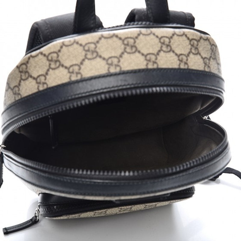 Gucci Front Zipper Pocket Backpack Monogram GG Supreme Beige/Black