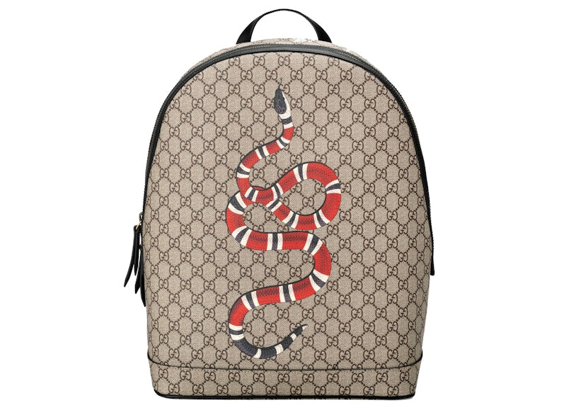 Gucci Backpack GG Supreme Kingsnake Print Beige/Ebony