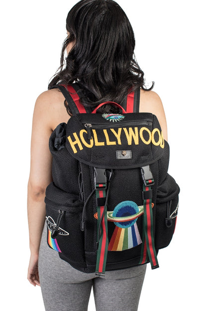 Gucci Mesh Embroidery Backpack Hollywood/UFO/Planet Embroidery Red/Black/Green/