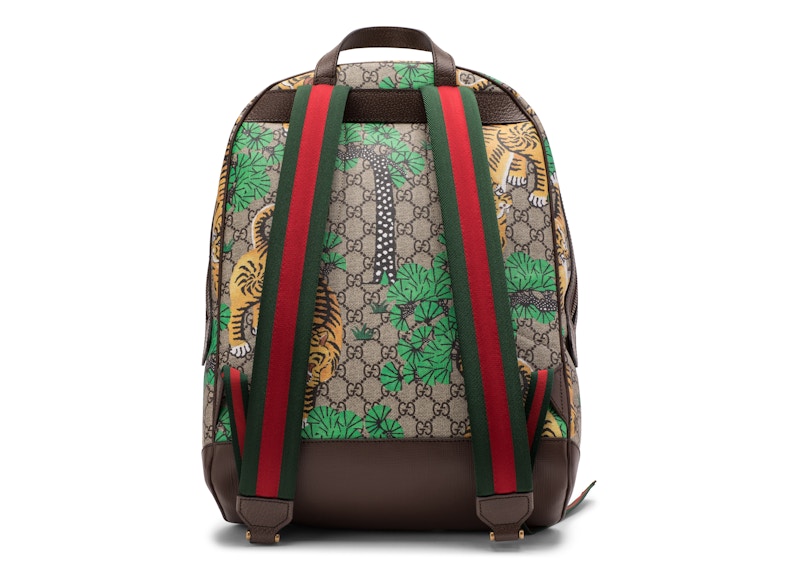 Gucci Tiger Print Backpack GG Supreme Monogram  Brown/Green/Yellow