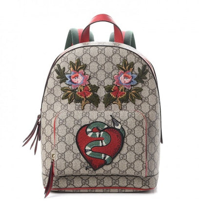 Gucci Backpack Monogram GG Supreme Flower Snake Patches Small Red