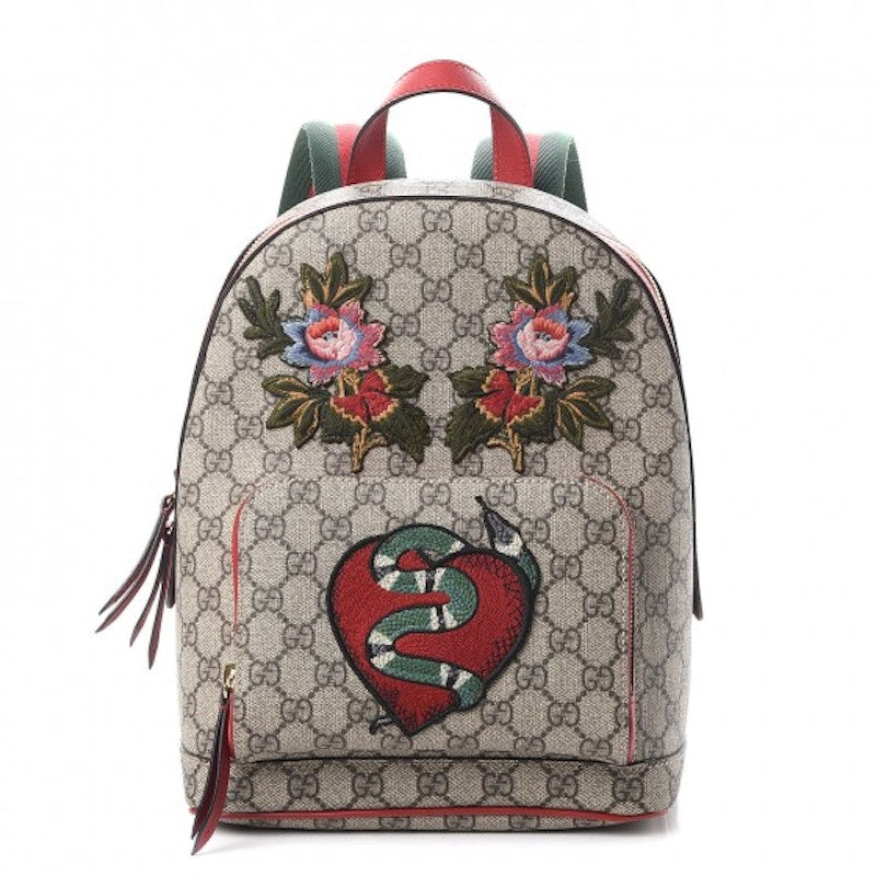 Gucci Backpack Monogram GG Supreme Flower Snake Patches Small Red