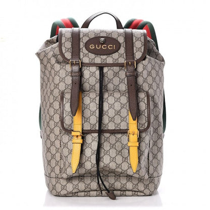 Gucci Backpack Monogram GG Supreme Web Strap Dark Brown