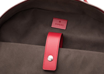 Gucci Signature Backpack Monogram GG Front Zipper Pocket/Embossed Hibiscus Red