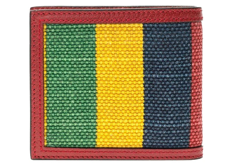 Gucci Baiadera Striped Canvas Bi-Fold Wallet Red