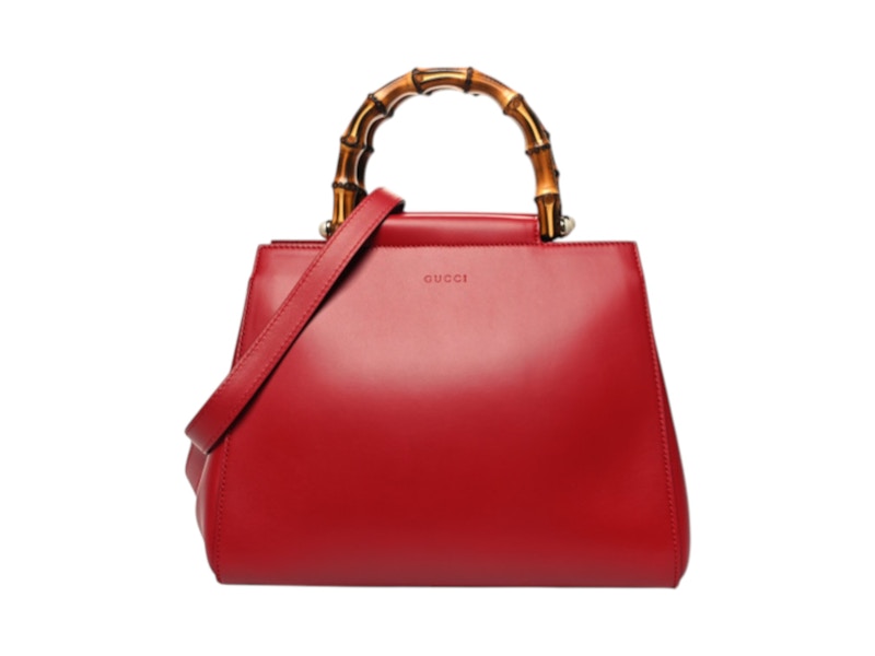 Gucci Bamboo 1947 Leather Handle Top Handle Hibiscus Red