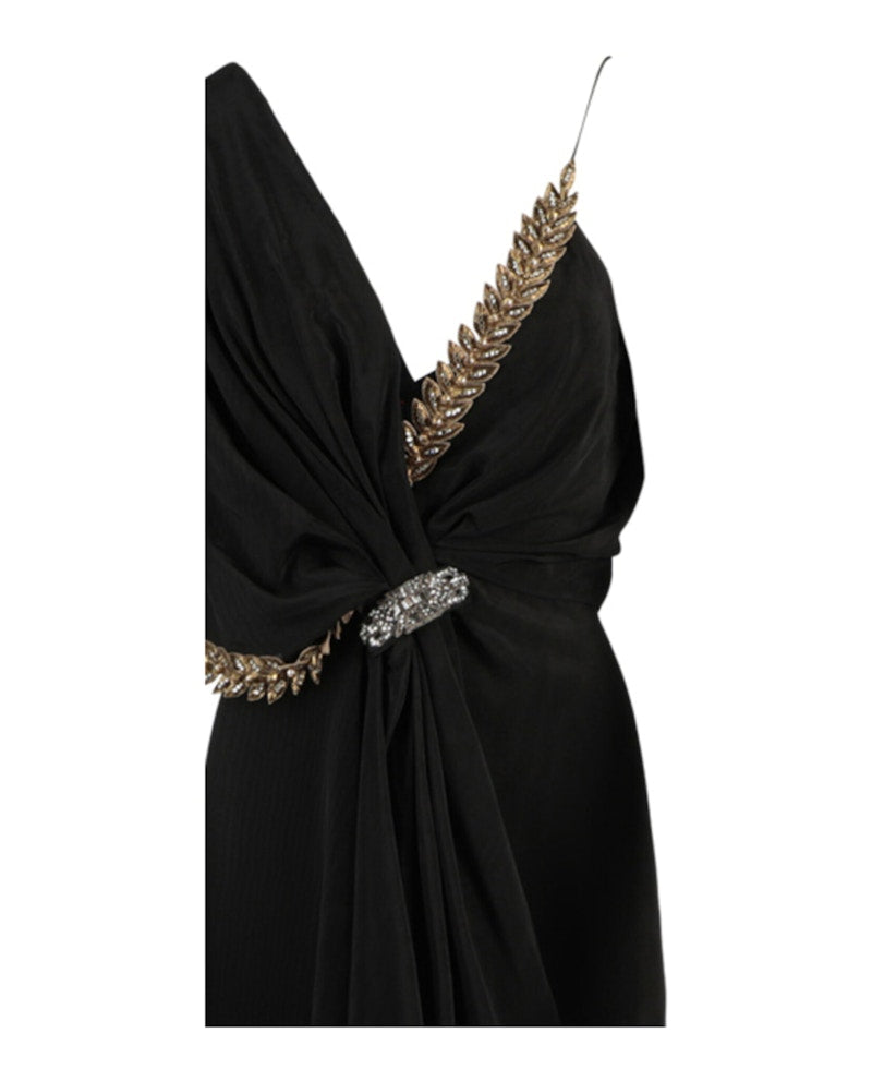 Gucci Beaded Draped Midi Dress Black