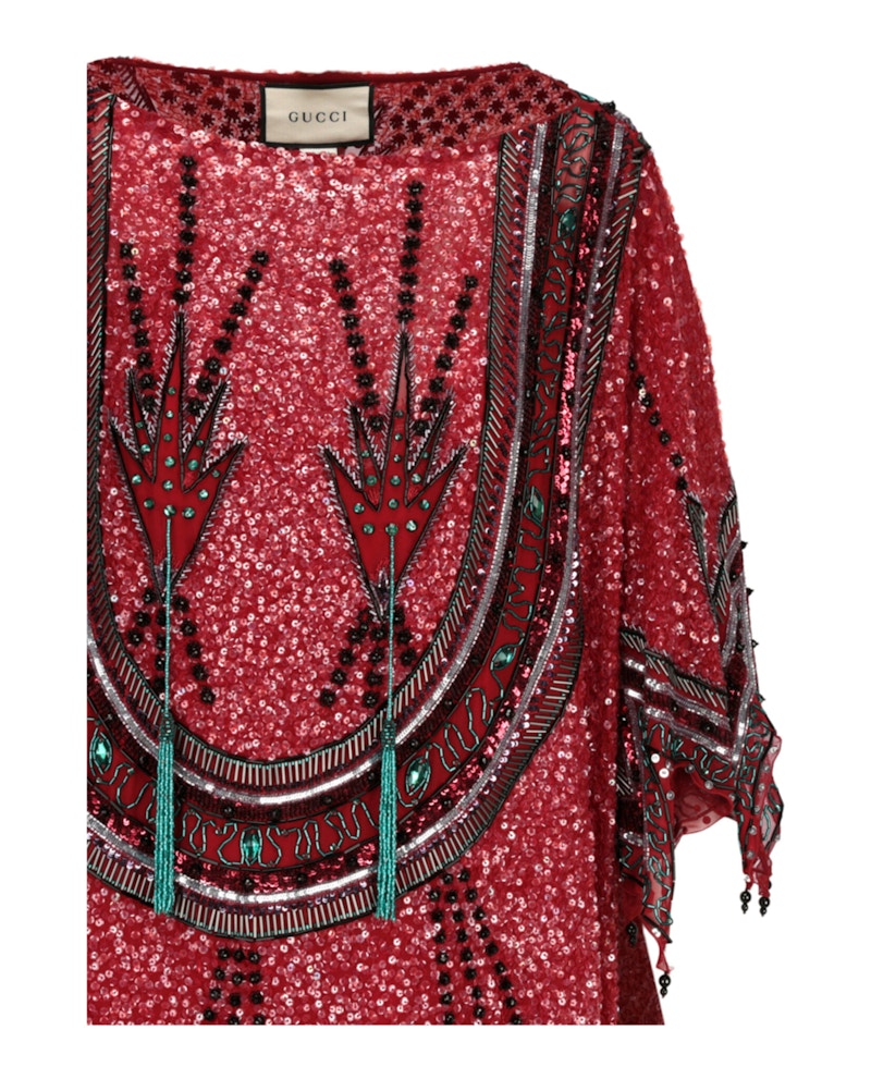 Gucci Beaded and Crystal Embellished Dress Red