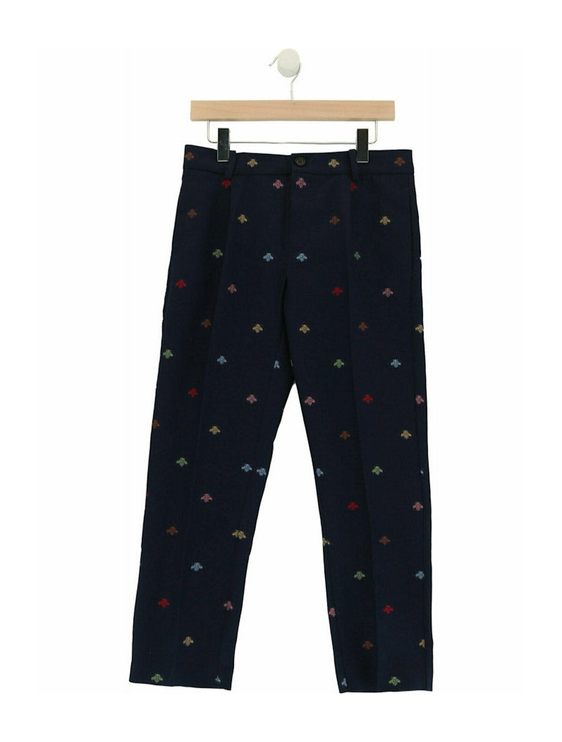 Gucci Bee Print Cotton Trousers Blue