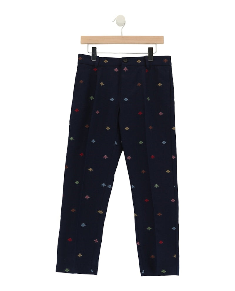 Gucci Bee Print Cotton Trousers Blue
