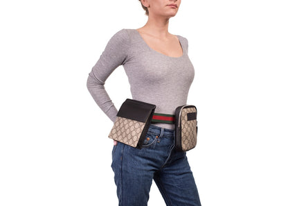 Gucci Belt Bag GG Supreme Web Waist Strap Black/Beige