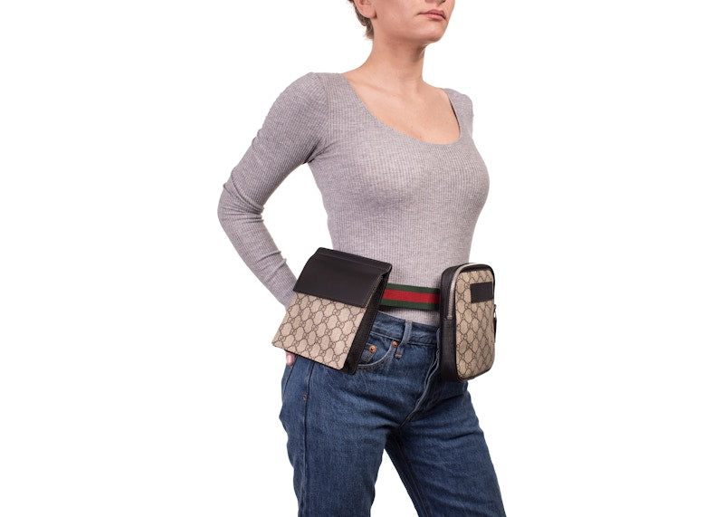Gucci Belt Bag GG Supreme Web Waist Strap Black/Beige