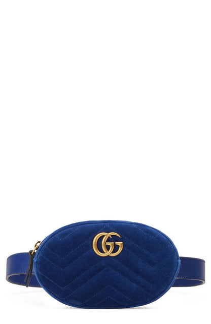 Gucci Marmont Belt Bag Matelasse Velvet Cobalt