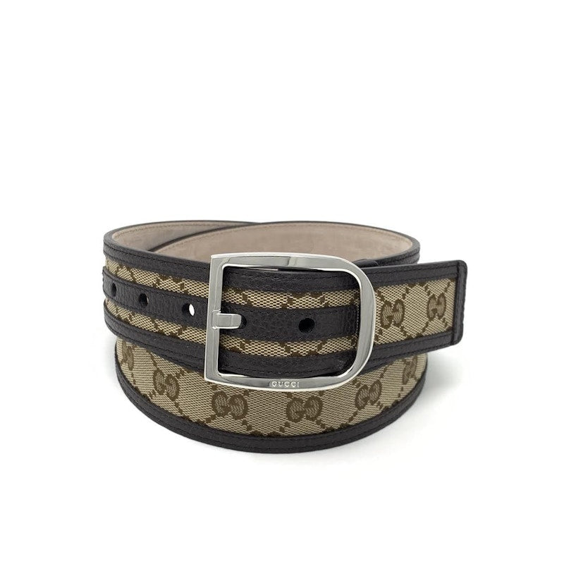 Gucci Belt GG Supreme Leather Trimmed 1.5W Beige/Ebony