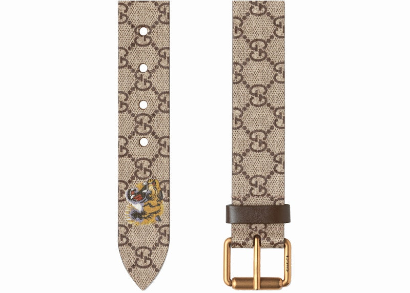 Gucci Belt GG Supreme Tiger Print 1.5"W Beige/Ebony