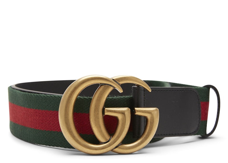 Gucci Belt Green/Red Web Double G Brass Buckle 1.5W Black