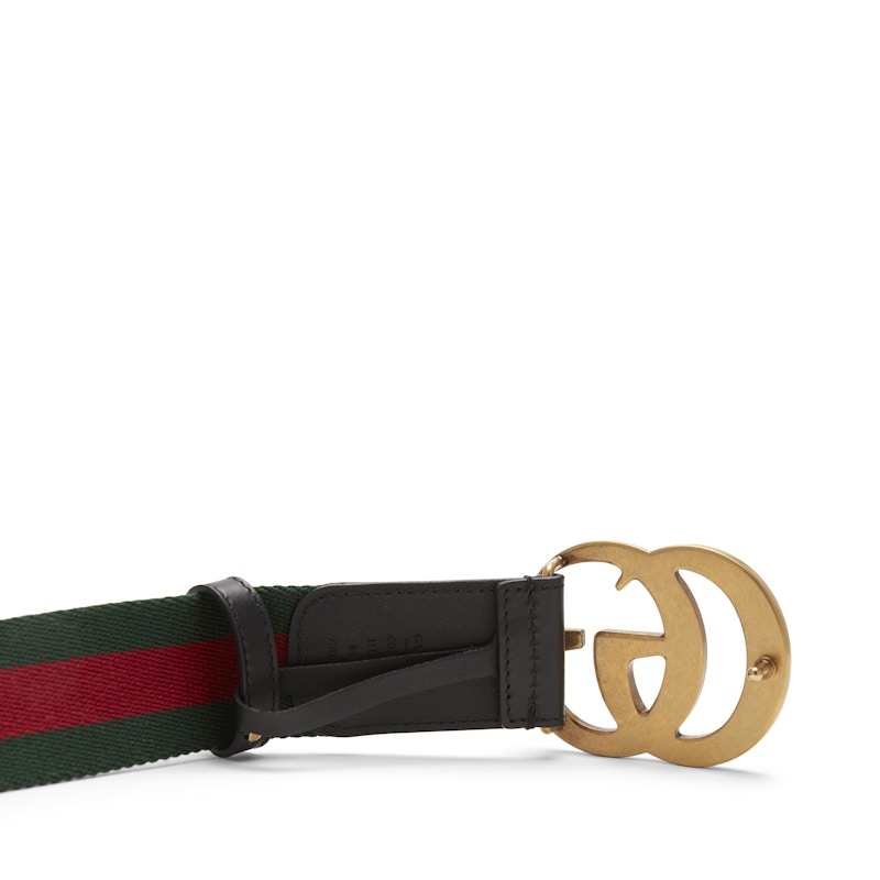 Gucci Belt Green/Red Web Double G Brass Buckle 1.5W Black