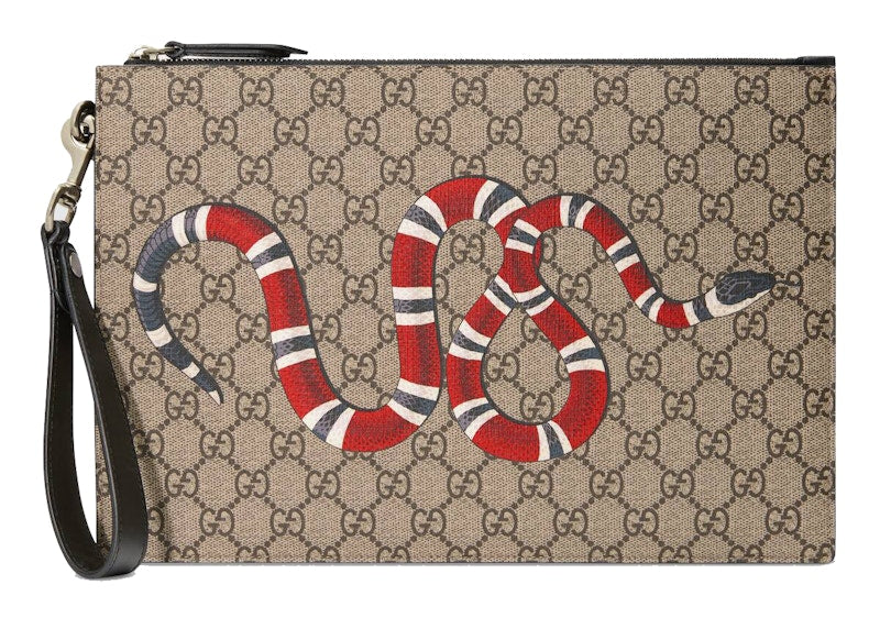 Gucci Bestiary Pouch with Kingsnake Beige/Ebony