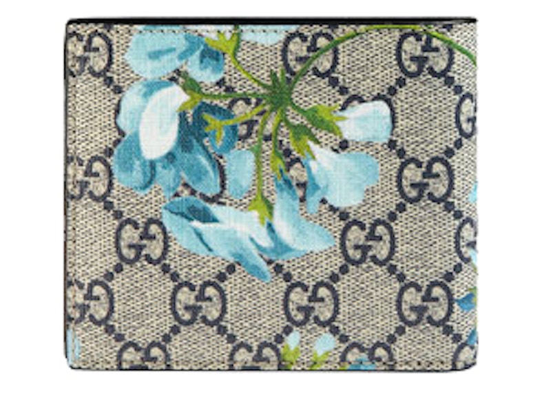 Gucci Bifold Wallet Blue Blooms Beige/Ebony