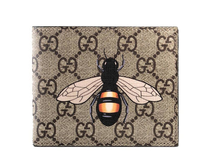 Gucci Bifold Wallet GG Supreme Bee Print (8 Card Slots) Beige/Ebony