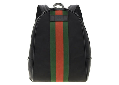 Gucci Black Web Stripe Canvas Backpack Black