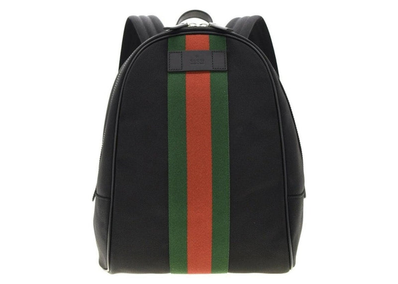 Gucci Black Web Stripe Canvas Backpack Black