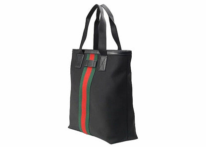 Gucci Black Web Stripe Canvas Tote Bag Black
