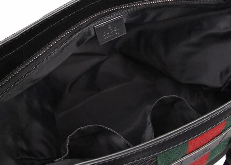 Gucci Black Web Stripe Canvas Tote Bag Black