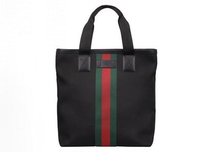 Gucci Black Web Stripe Canvas Tote Bag Black