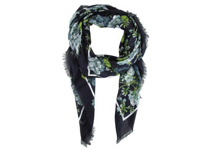 Gucci Blooms 400 Silk Scarf Navy Blue