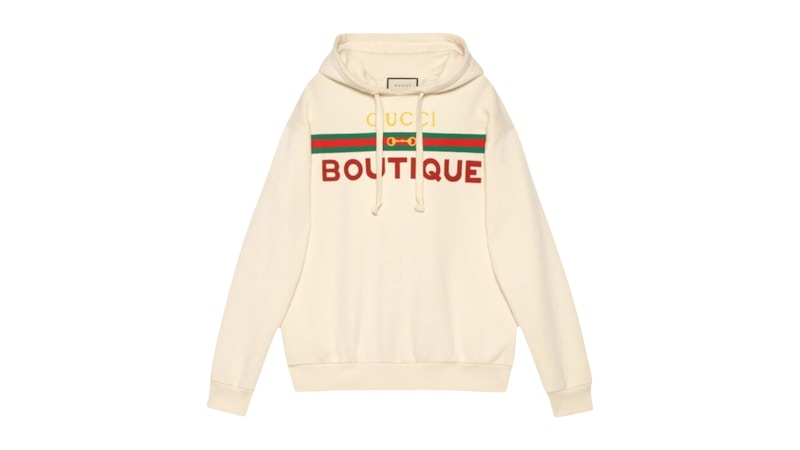 Gucci Boutique Print Hooded Sweatshirt Off White
