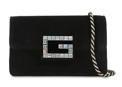 Gucci Broadway Shoulder Bag Velvet Jeweled G Black