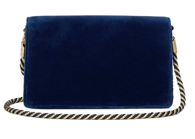 Gucci Broadway Shoulder Bag Velvet Jeweled G Blue
