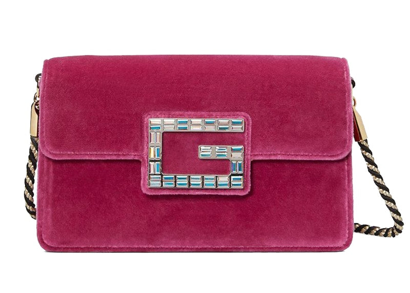 Gucci Broadway Shoulder Bag Velvet Jeweled G Pink