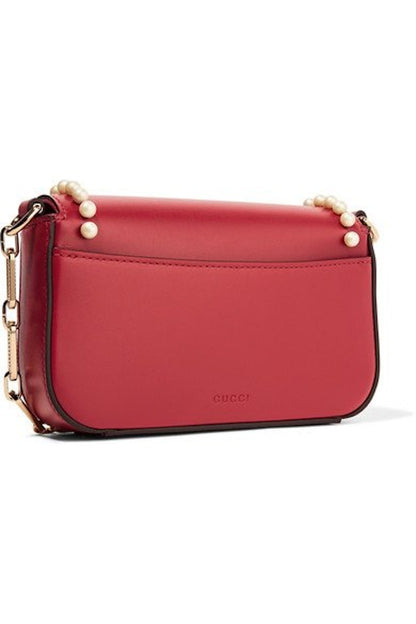 Gucci Broadway Shoulder Embellished Pearl Tiger Head Mini Red