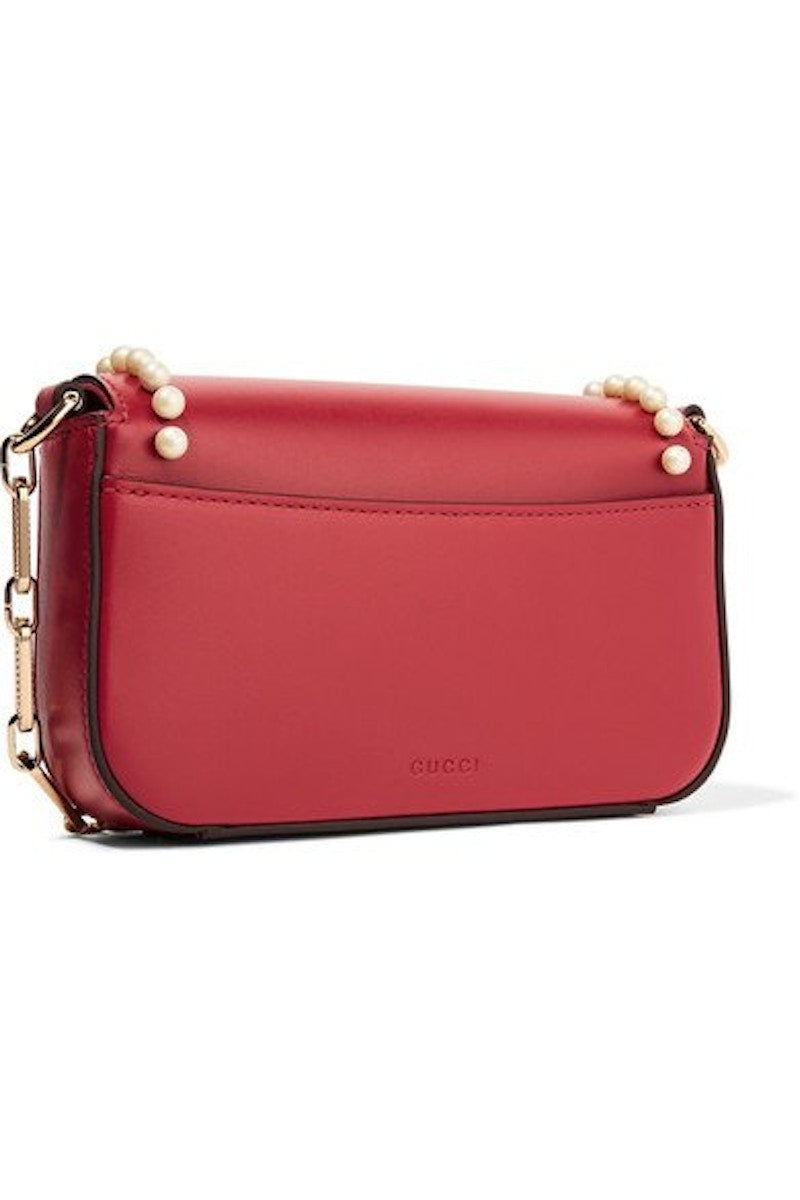 Gucci Broadway Shoulder Embellished Pearl Tiger Head Mini Red