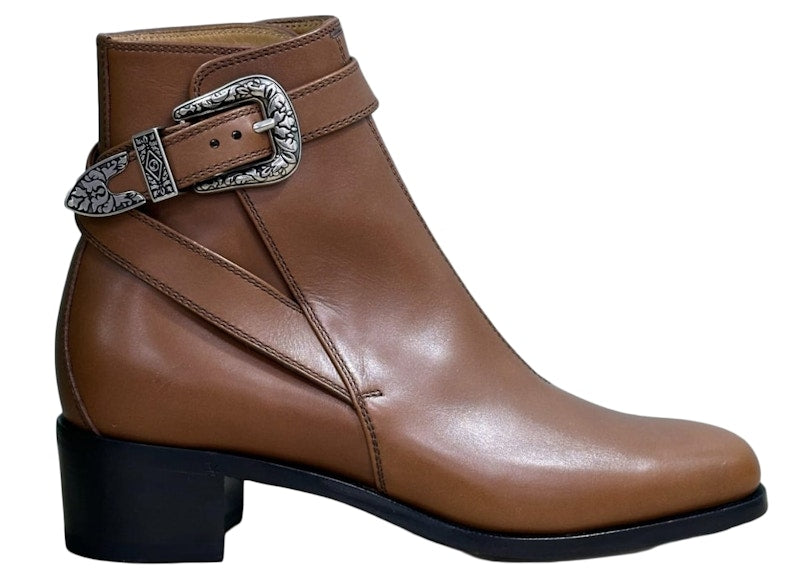 Gucci Buckled Ankle Leather Boot Brown