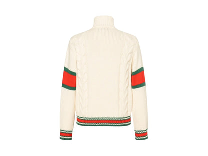 Gucci Cable Knit Bomber Jacket Beige Red White